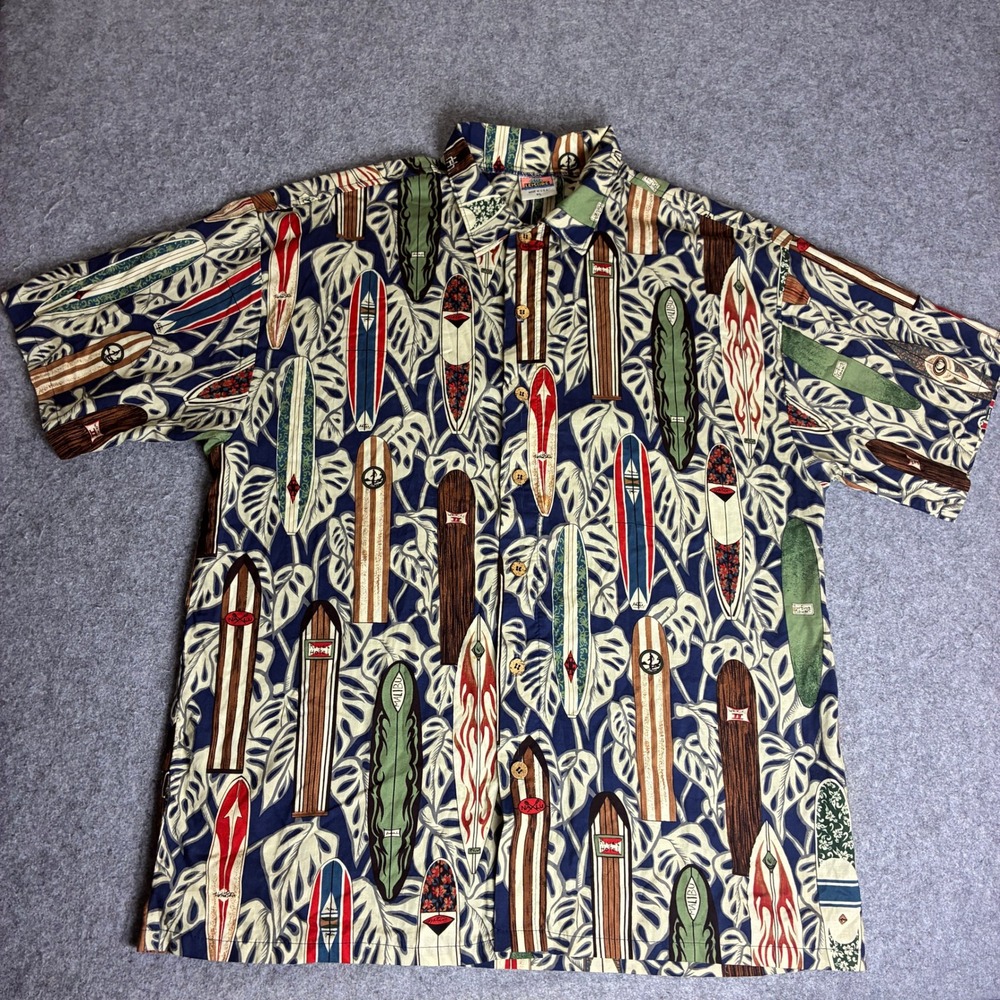 SGT Leisure Mens XL Surfboard Monstera Leaf Print Hawaiian Aloha Shirt USA Made
